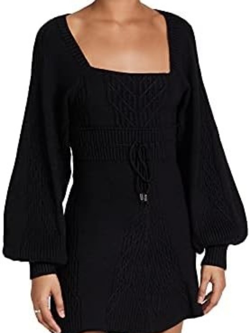NWT/ FREE PEOPLE 'EMMALINE' black knit mini dress